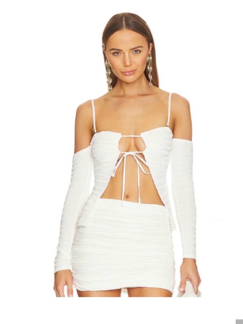 Camila Coelho White Ruched Off-Shoulder Crop Top